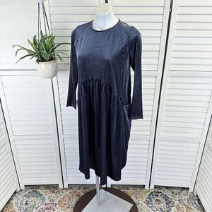 Solika Velvet Heidi Dress Slate Gray Slimming Lagenlook 3/4 Sleeve Shift Size XS